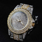 2-Tone Gold Silver Color Watch Simulated Diamond Watch Bust Down Hip Hop Jewelry Watch Iced Out Watch Bling