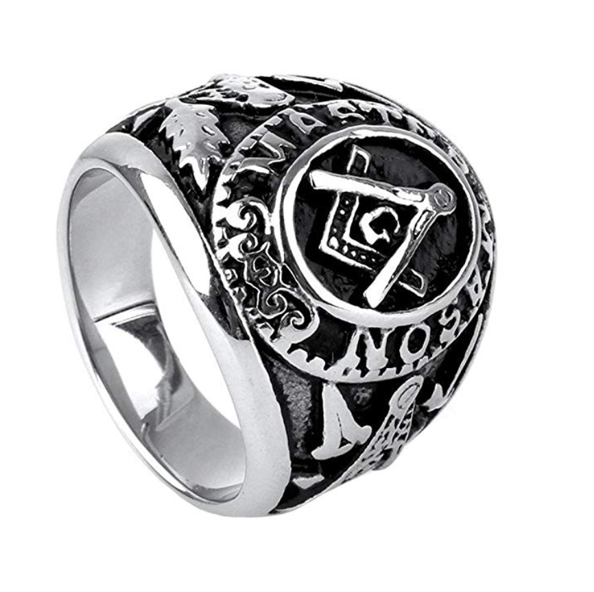 Black Silver Color Master Mason Ring Fraternity Mens Freemason Ring
