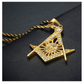Gold Color Freemason Simulated Diamond Necklace Square & Compass Masonic Chain Pendant G Prince Hall 24in.
