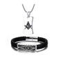 Silver Stainless Steel Freemason Necklace Dog Tag Masonic Chain Jewelry Square & Compass Braided Bracelet 24in.