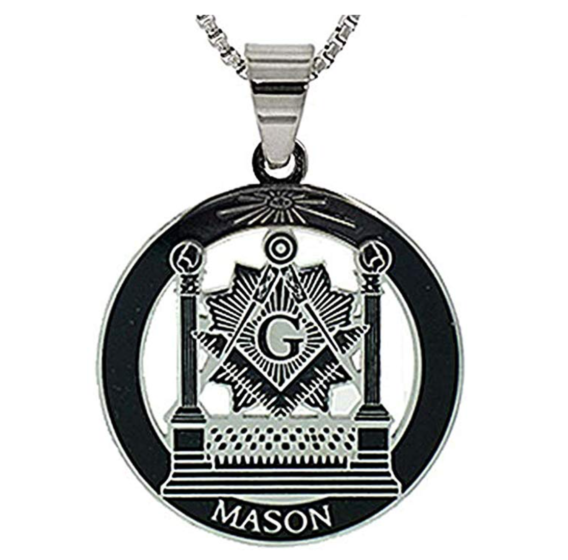Silver Gold Color Masonic Necklace Pillars Freemason Chain Pendant Circle Mason Necklace Jewelry 24in.