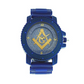 Blue & Gold Masonic Watch Freemason Simulated Diamond Watch Gift Compass & Square Regalia Jewelry