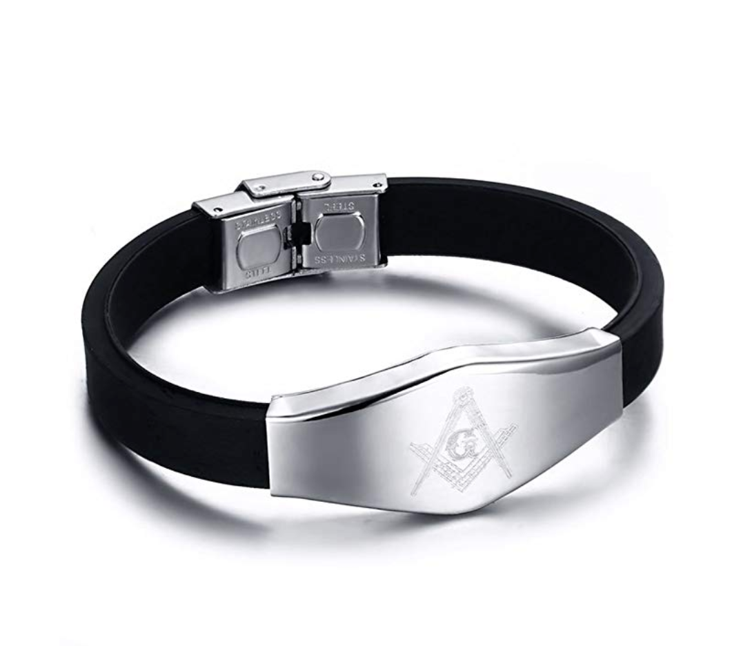 Silver & Black Freemason Watch Simulated Diamonds Gift Masonic Necklace Compass & Square Bracelet Bundle Stainless Steel Set
