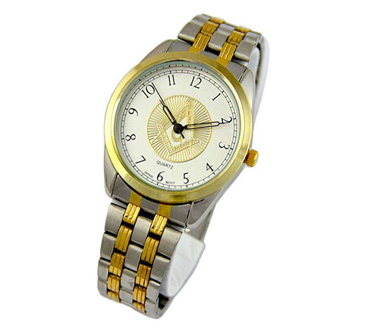 2 Tone Gold & Silver Color Masonic Watch Freemason Gift Compass & Square Jewelry Regalia