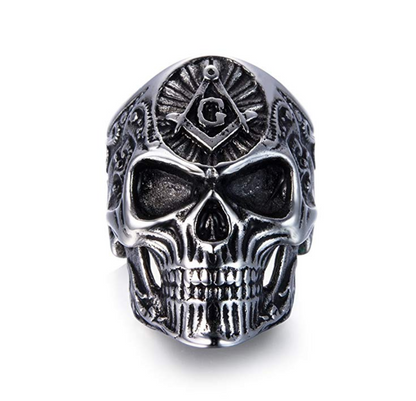 Silver Gold Color Freemason Skull Ring Masonic Skull Head Ring Square & Compass Mason Jewelry Gift