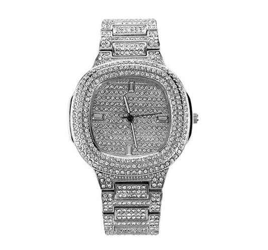 Silver Color Watch Bust Down Watch Simulated Diamond Iced Out Hip Hop Jewelry Luxury Watch