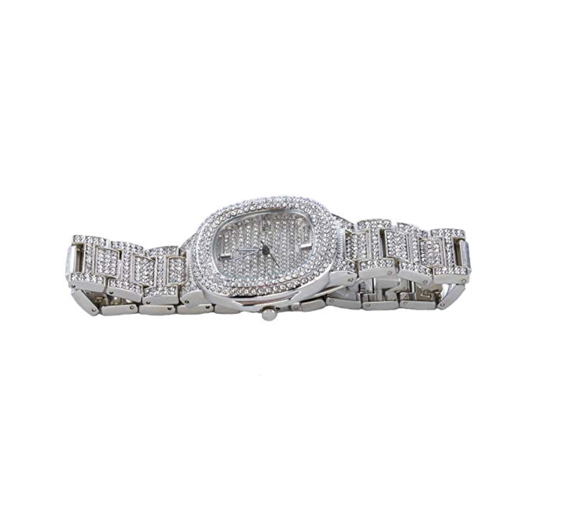 Silver Color Watch Bust Down Watch Simulated Diamond Iced Out Hip Hop Jewelry Luxury Watch