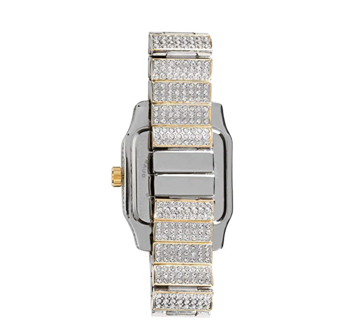 2-Tone Silver Gold Color Watch Simulated Diamonds Bust Down Large Watch Hip Hop Big Face Bling Jewelry 45mm
