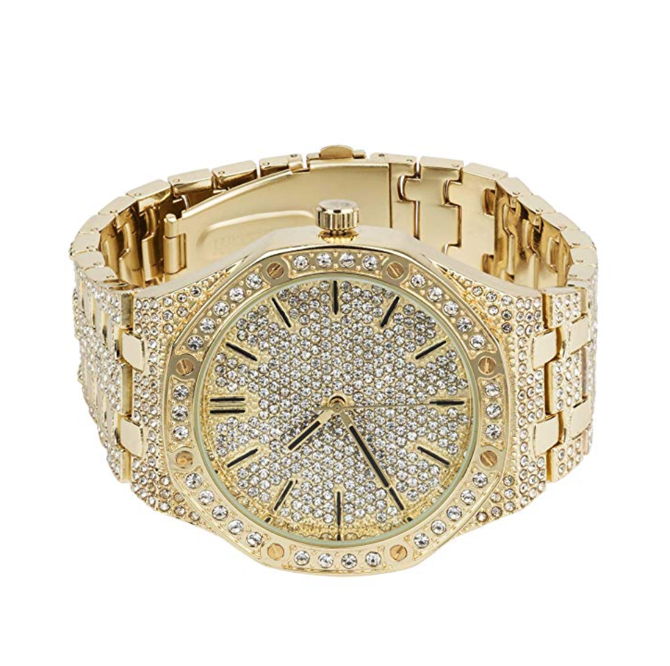 45mm Silver Color Watch Simulated Diamond Octagonal Watch Bust Down Hip Hop Gold Color Watch Iced Out Luxury Bling