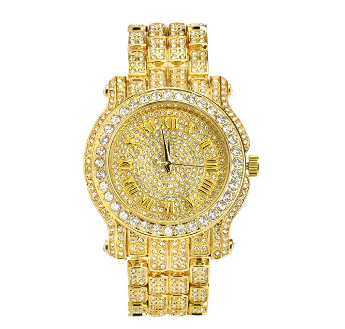 Silver Color Watch Hip Hop Watch Simulated Diamonds Bust Down Watch Rapper Iced Out Watch Bling Jewelry