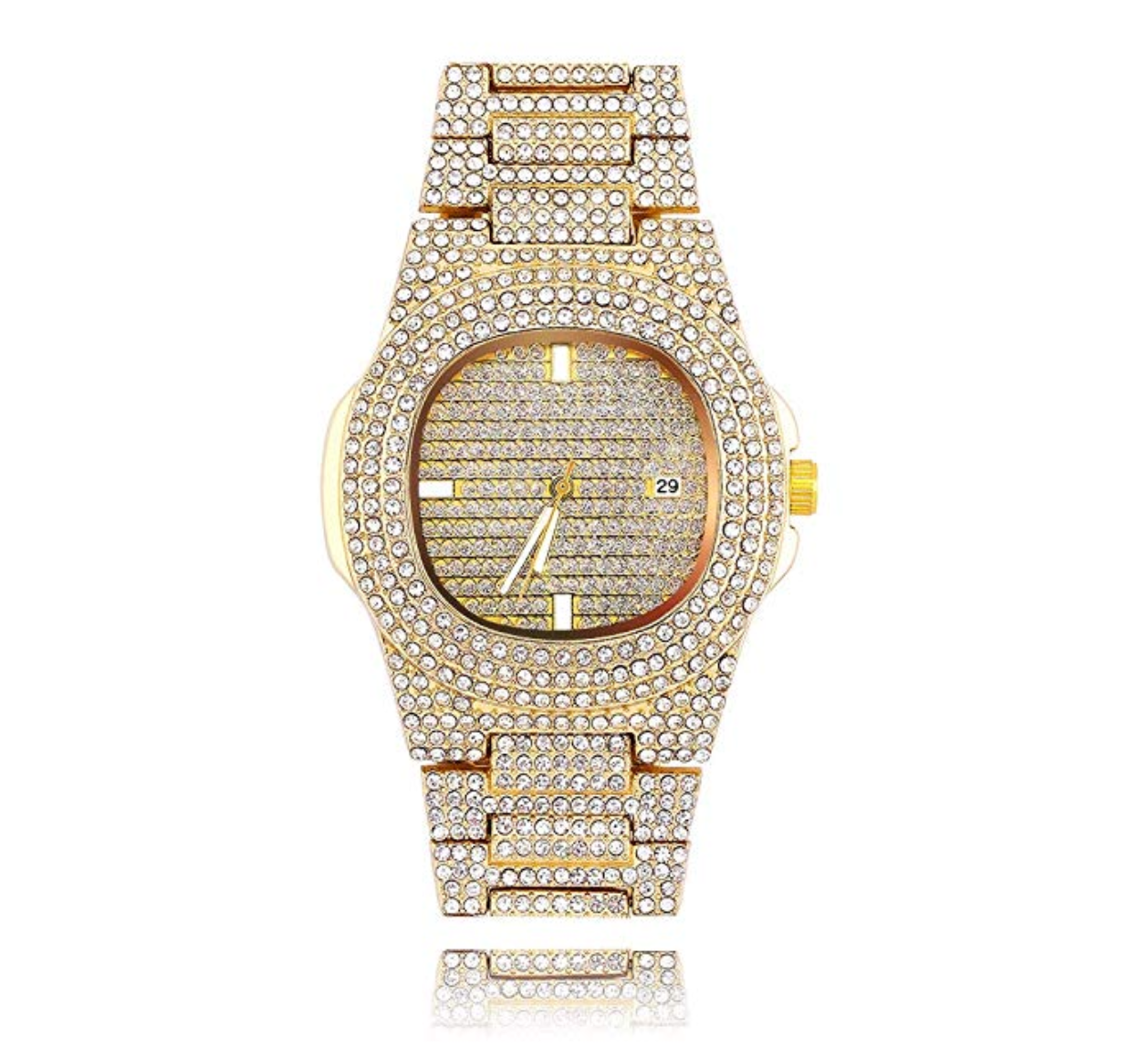 Rose Gold Color Watch Silver Simulated Diamond Watch Luxury Watch Hip Hop Bling Bust Down Watch