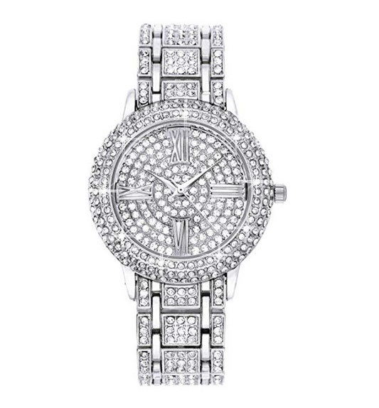 Women's Simulated Diamond Watch Roman Numeral Hip Hop Gold Silver Color Watch Gift Bling Jewelry
