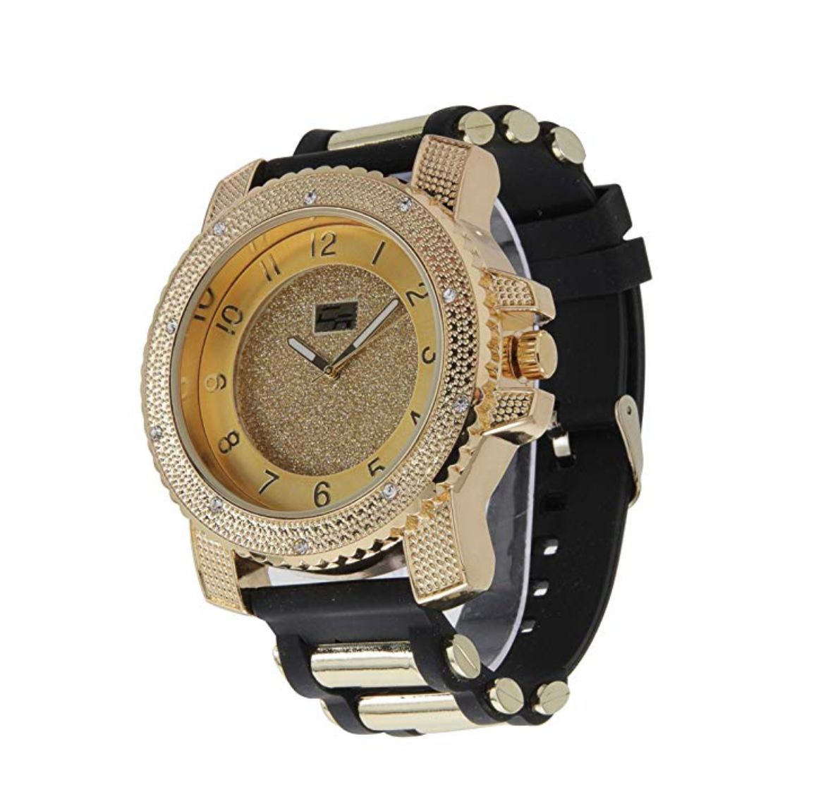 Red Bullet Band Gold Tone Simulated Diamond Watch Hip Hop Bling Jewelry Iced Out Watch
