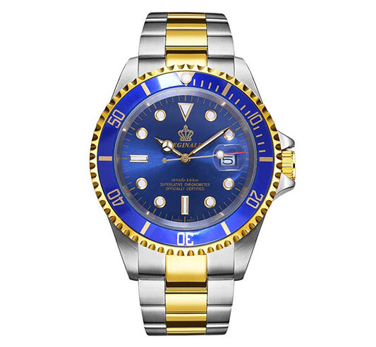 Blue Face Watch Gold Silver Color Two Tone Sports Dress Watch Luxury Business Watch Quartz Submariner