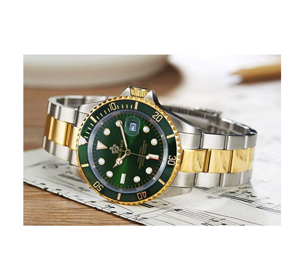 Green Face Watch Gold Silver Color Two Tone Sports Dress Watch Luxury Business Watch Quartz Submariner