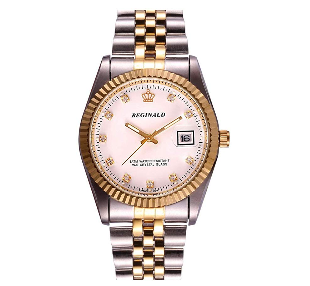 White Face Gold Silver Watch Simulated Diamons Dial Oyster Watch 2-Tone Datejust Dress Watch Gift