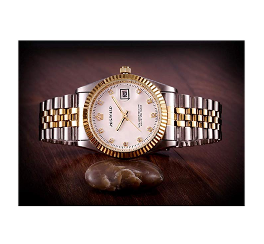 White Face Gold Silver Watch Simulated Diamons Dial Oyster Watch 2-Tone Datejust Dress Watch Gift