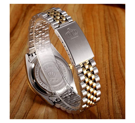 White Face Dress Watch Gold Silver Color Watch Simulated Diamond Dial Watch 2-Tone Datejust Dress Watch Gift