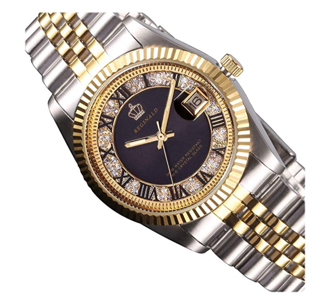 Black Face Dress Watch Gold Silver Color Watch Simulated Diamond Dial Watch 2-Tone Datejust Dress Watch Gift