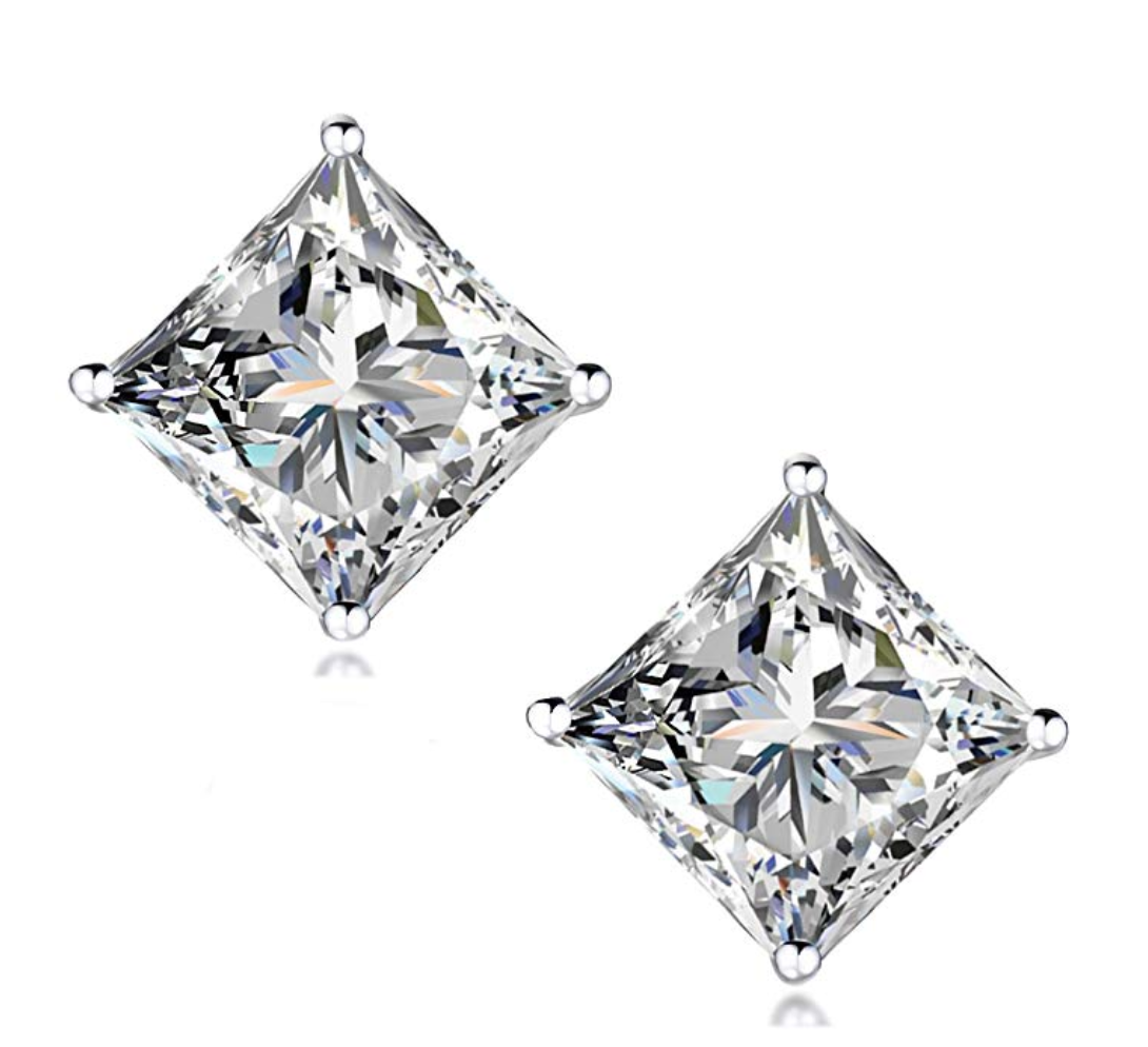 7mm 925 Silver Silver Stud Earring Square Diamond Earring Men Rose Gold Earrings Princess Cut (4ct.)