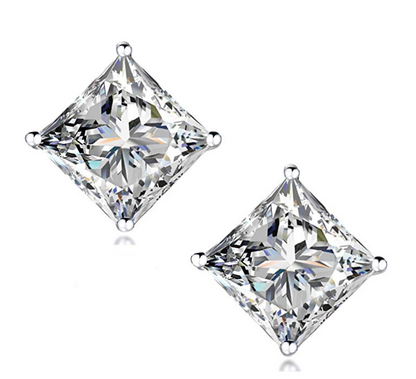 Mens Earrings Princess Cut Diamond Stud Mens Earrings 925 