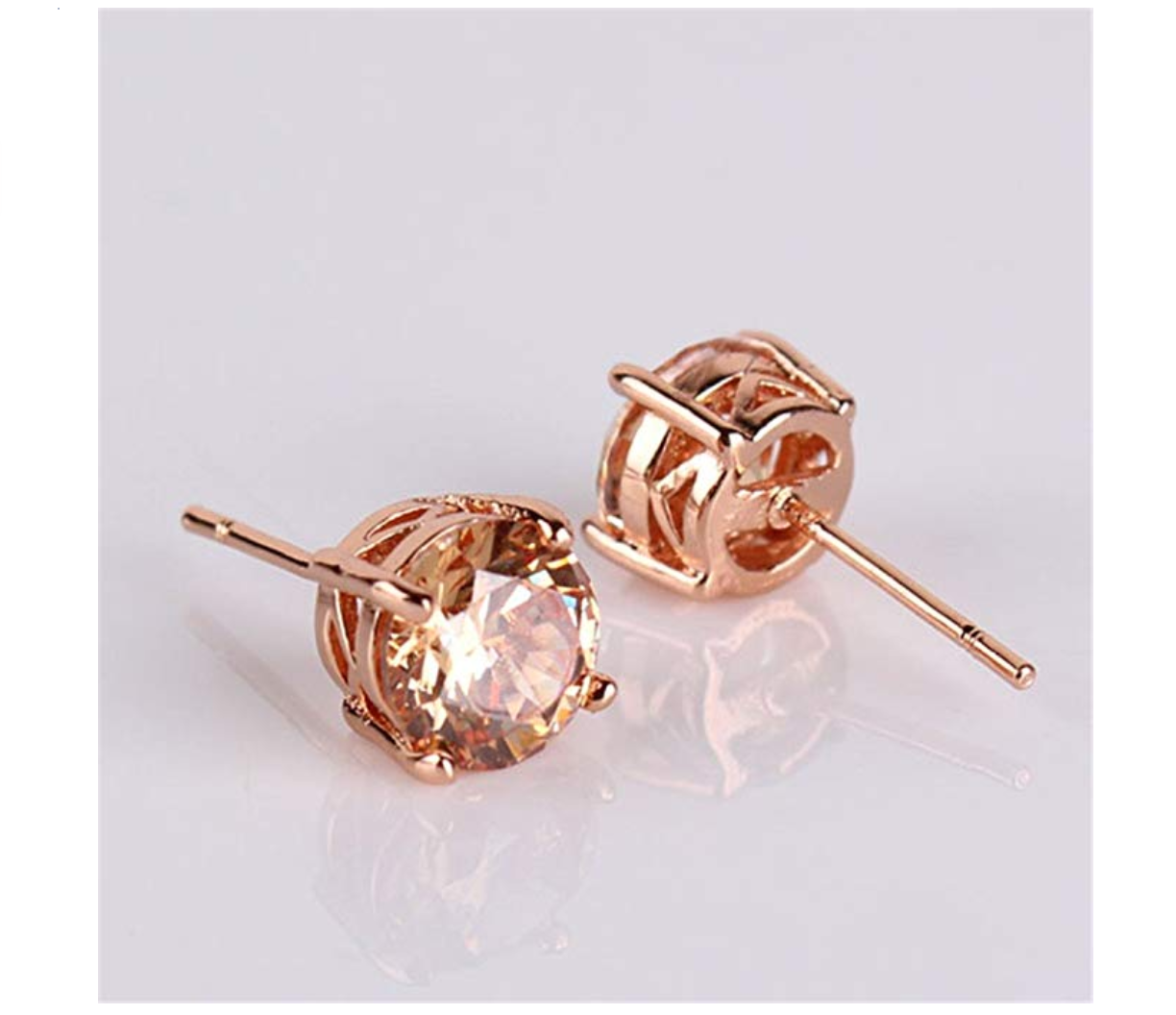 6mm Rose Gold Solitaire Diamond Stud Earring Round Stud Circle Cut Womens Stainless Steel Earring