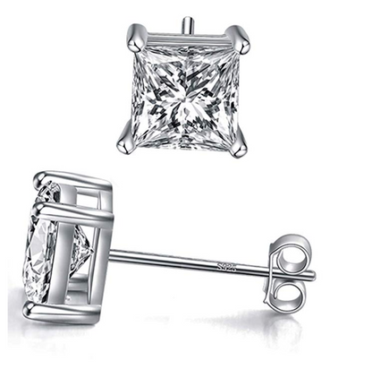 7mm 925 Sterling Silver Square Diamond Stud Earrings Mens Womens Princess Cut Rose Gold
