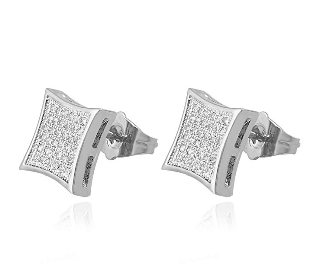 11mm 925 Sterling Silver Gold Diamond Earring Hip Hop Mens Square Earring Iced Out