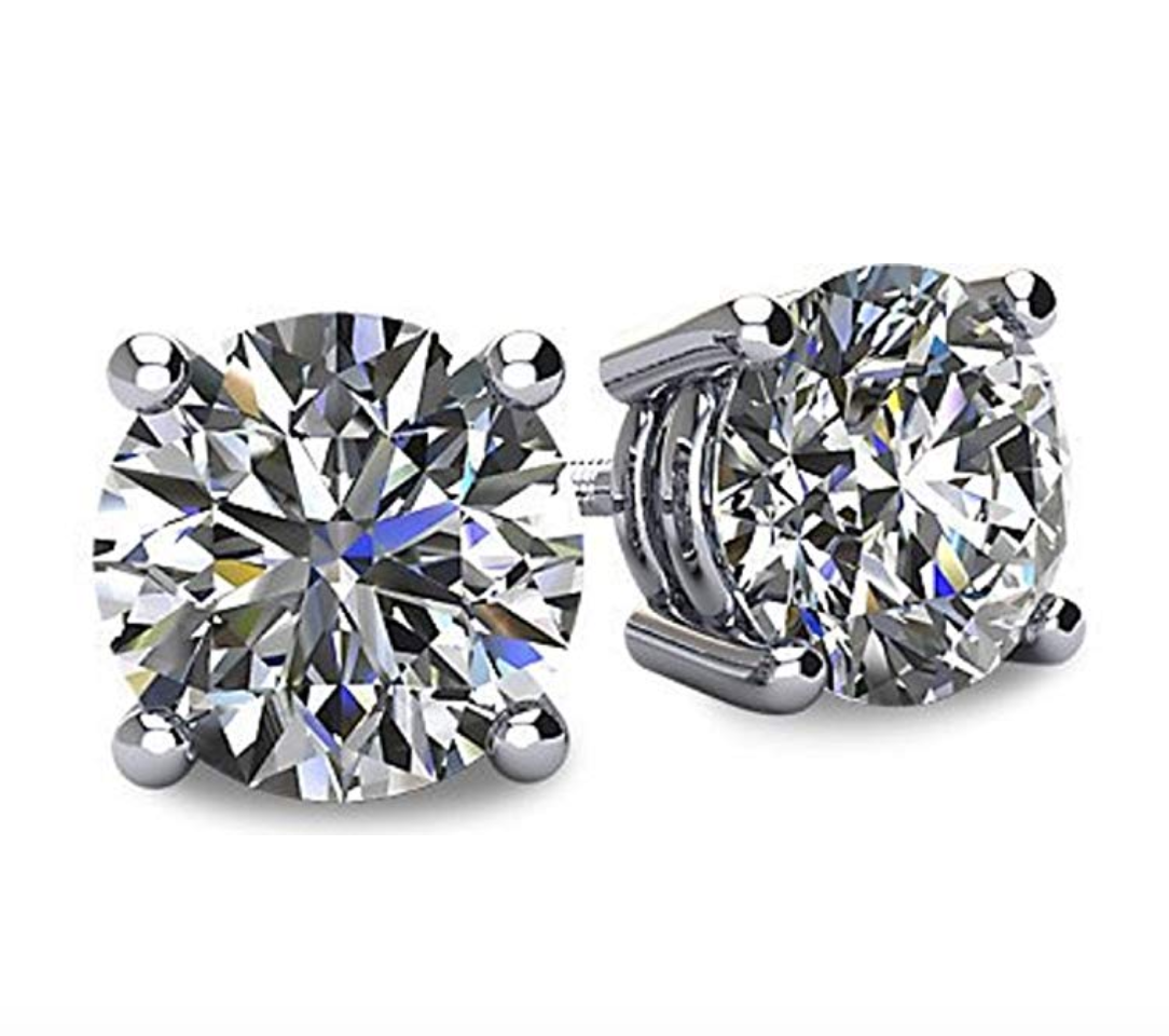4ct. Round Circle Solitaire 925 Sterling Silver Gold Diamond Stud Solitaire Mens Womens Earring
