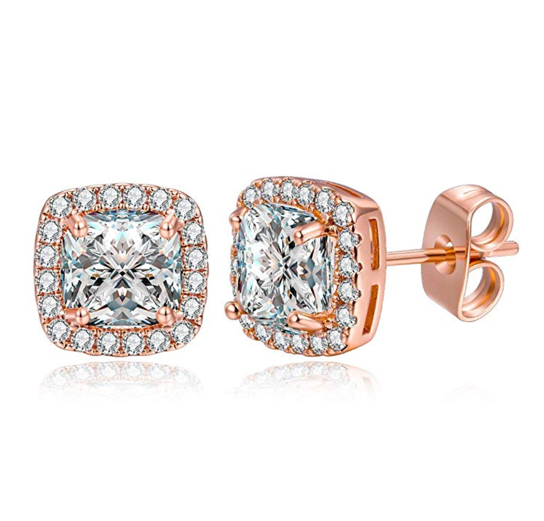 3ct. Silver & Rose Gold Color Metal Alloy Simulated-Diamond Earring Round Stud Earring Men Earring Hip Hop Crystal Earrings Circle Cut