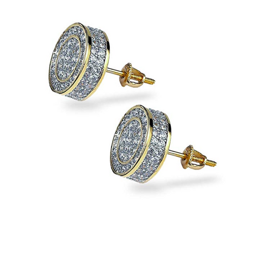 12mm Gold 925 Sterling Silver Mens Diamond Earring Round Circle  Hip Hop Screw Back Earrings Iced Out