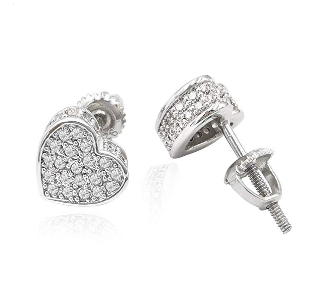 6mm Diamond Heart Earrings Stud Screw Back Womens Gold 925 Sterling Silver