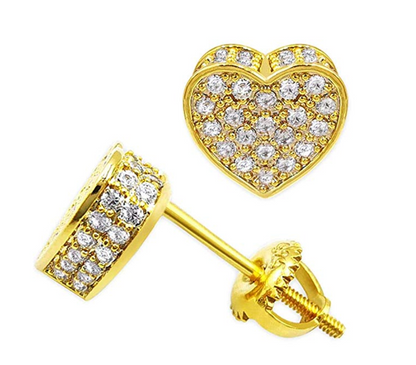 6mm Diamond Heart Earrings Stud Screw Back Womens Gold 925 Sterling Silver