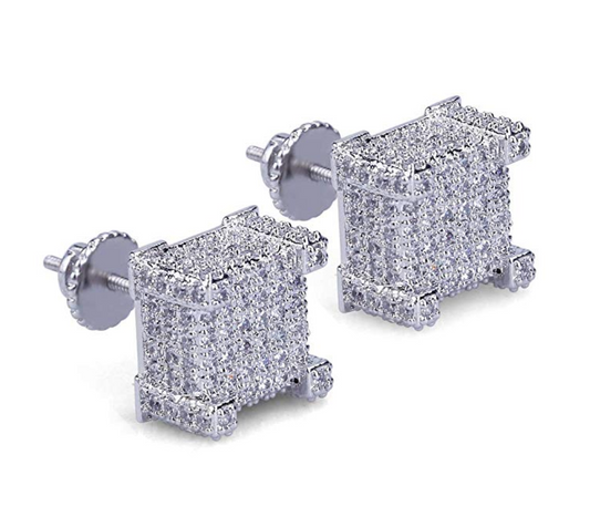 10mm 925 Sterling Silver Gold Big Square Box Diamond Earrings Hip Hop Mens Screw Back Earrings Iced Out