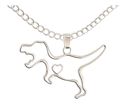 Dinosaur Heart Necklace Dinosaur Pendant Chain T-rex Jewelry Tyrannosaurus Triceratops 18in.
