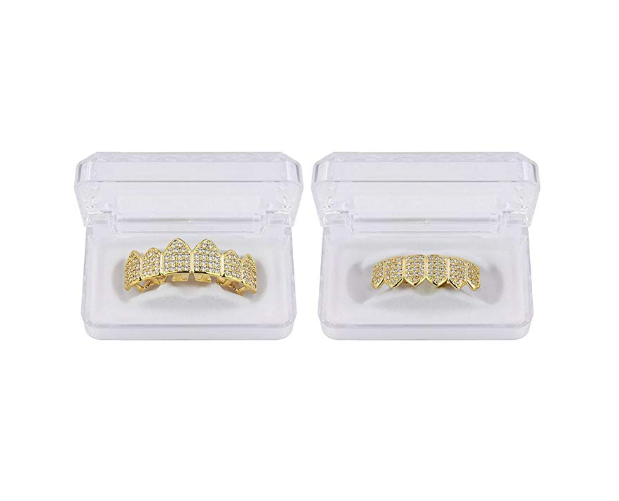 Grillz Gold Color Metal Alloy Simulated-Diamond Grillz Teeth Set Hip Hop Grillz Rapper Jewelry Vampire Fang Diamond Dental Grills Mold Kit