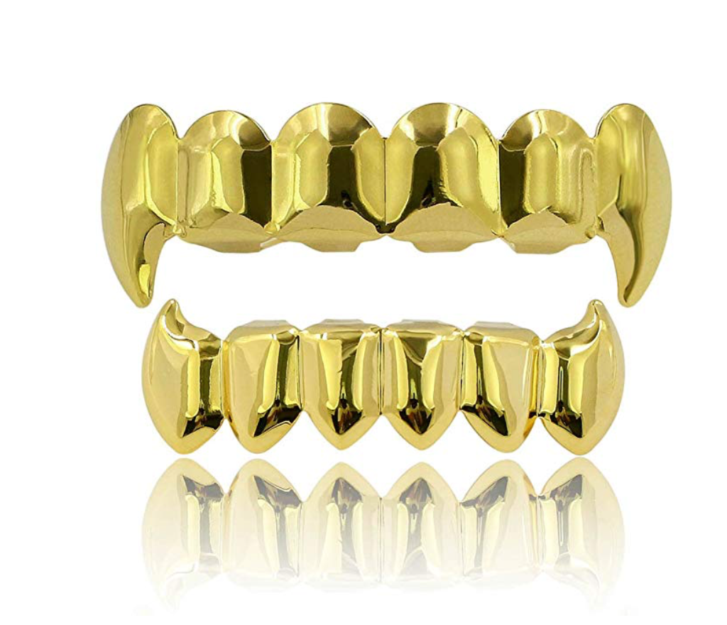 Gold Tone Vampire Fangs Gold Grillz Set Hip Hop Grillz Rapper Jewelry Grillz Silver Color Dental Grill Mod Kit