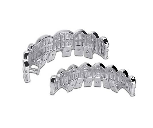 Silver Tone Grillz Baguette Grillz Simulated-Diamond Jewelry Dental Grills Fang Silver Color Metal Grillz Baguette Diamond Mold Kit