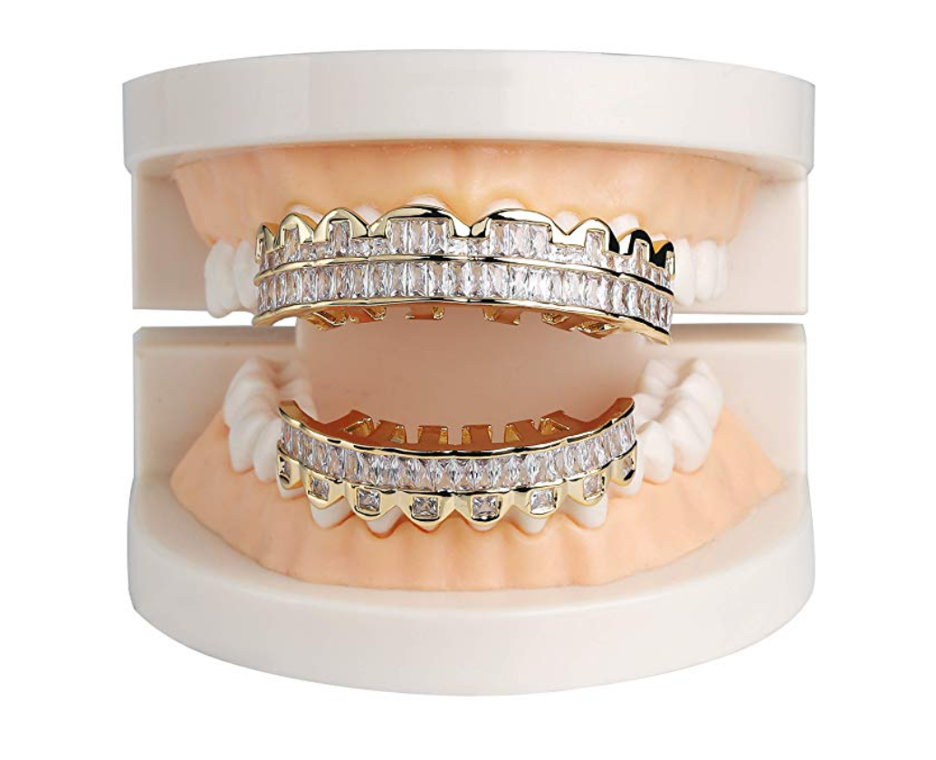 Baguette Grill Gold Tone Grillz Simulated-Diamond Jewelry Dental Grills Gold Fang Grillz Baguette Diamond Mold Kit