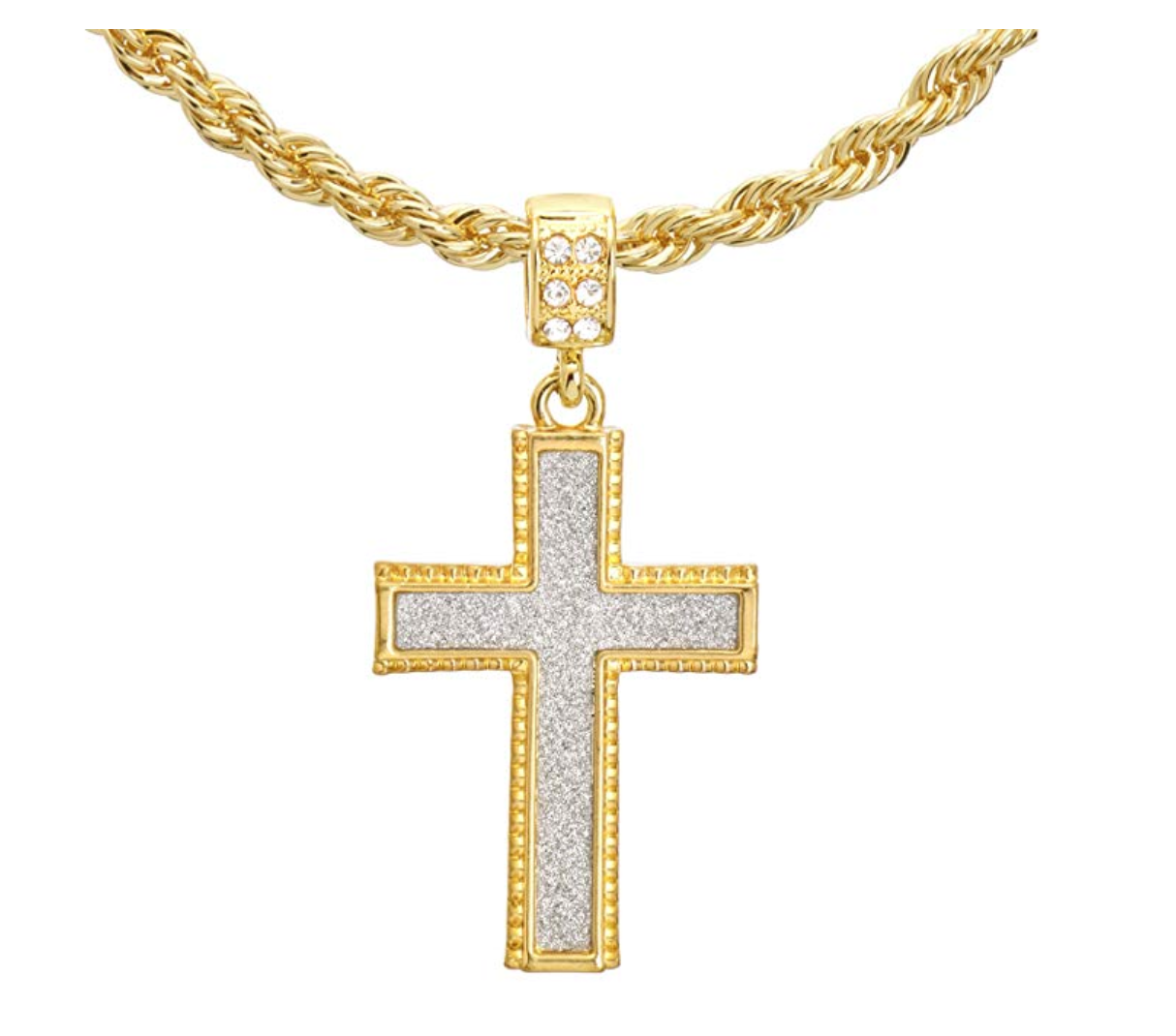 Gold Cross Necklace Jesus Necklace Cross Pendant Hip Hop Rapper Bling Jewelry Diamond Twist Rope Chain