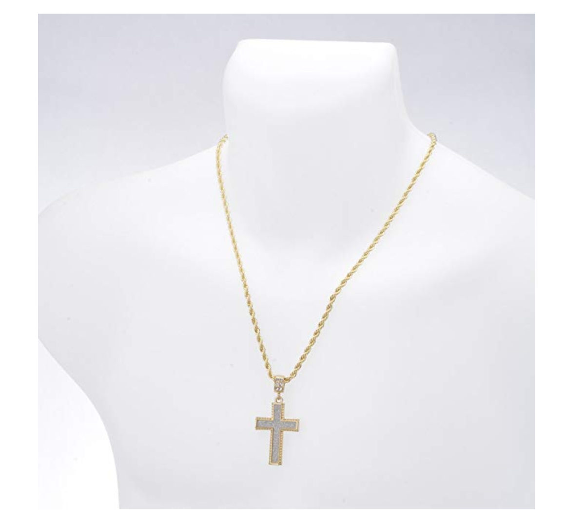 Gold Cross Necklace Jesus Necklace Cross Pendant Hip Hop Rapper Bling Jewelry Diamond Twist Rope Chain