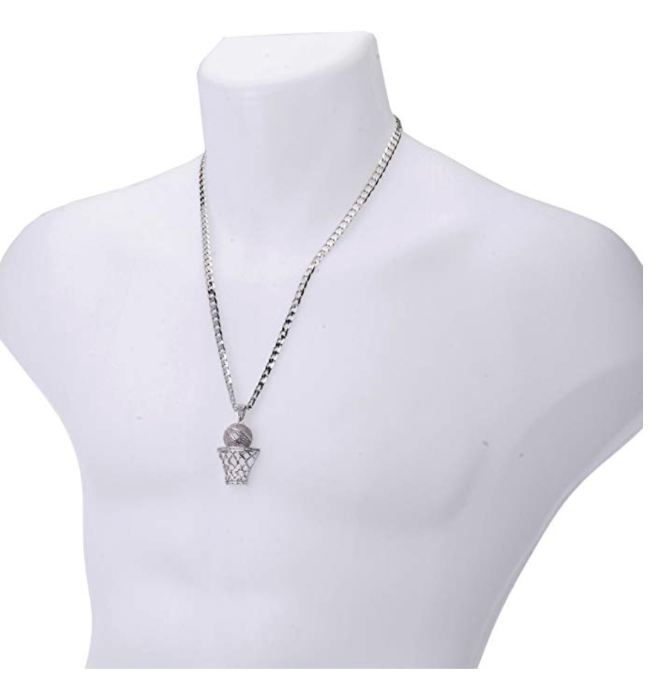 Basketball Chain Luxury Iced Out Diamond Rim Net Pendant Cuban Linke Necklace Silver Color Metal Alloy