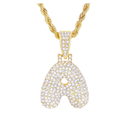 Custom Name Bubble Letter Necklace Gold Color Metal Alloy Simulated Diamond Twist Chain Rope Hip Hop Jewelry Letter Pendant