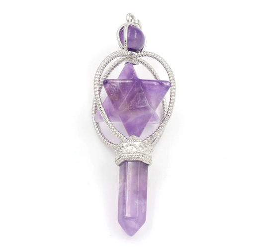 Purple Crystal Merkaba Star Tetrahedron Crystal Healing Wand Pendant Reiki Healing Crystal Wond