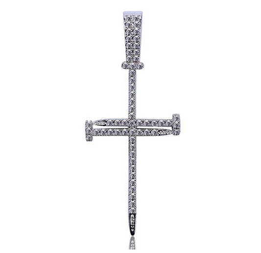 Skinny Nail Cross Necklace Simulated Diamond Cross Pendant Tennis Chain Hip Hop Jewelry Small Jesus Nail Cross Gold Silver Color Metal Alloy 24in.