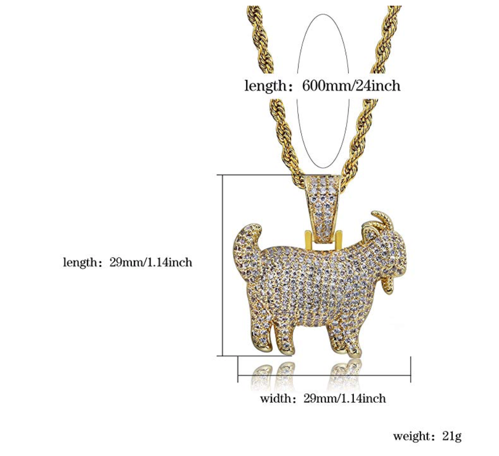 Goat Necklace Hip Hop Jewelry Goat Chain Goat Necklace Iced Out Silver Bling Gold Color Metal Alloy Simulated Diamond 24in.