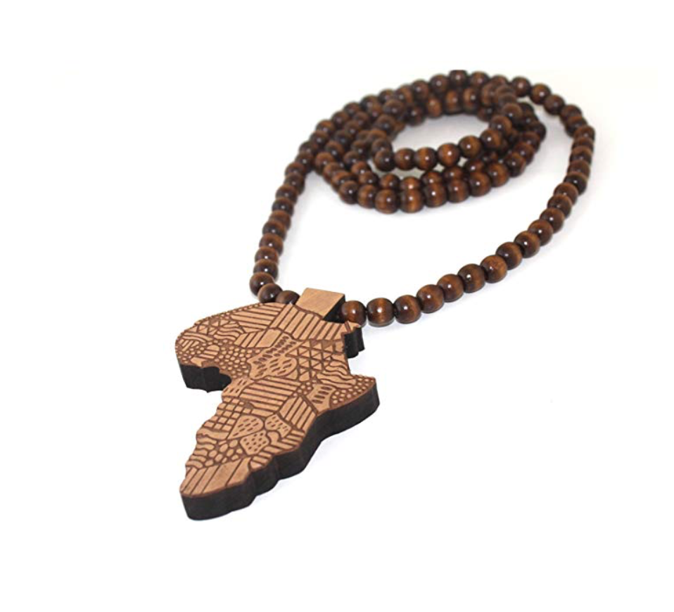 Africa Map Rosary Wooden Beads African Necklace Africa Map Pendant Egyptian 24in.