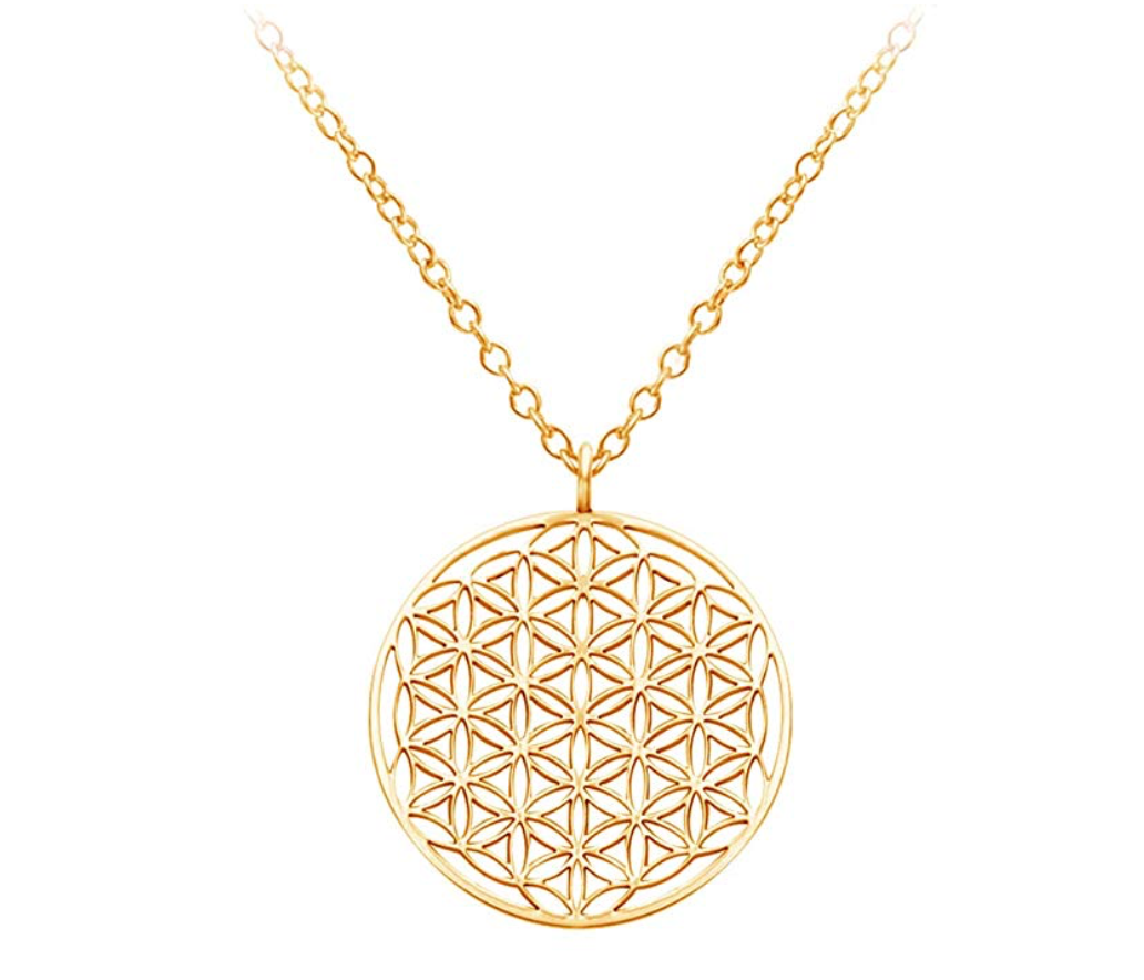 Flower of Life Necklace Merkaba Pendant Chakra Jewish Kabbalah Yoga Buddhist Jewelry Riki Gold Stainless Steel 24in