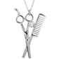 Hair Scissors Necklace Barber Jewelry Simulated Diamond Barbershop Chain Gold Color Metal Alloy  Comb Necklace Silver 22in.