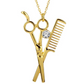 Hair Scissors Necklace Barber Jewelry Simulated Diamond Barbershop Chain Gold Color Metal Alloy  Comb Necklace Silver 22in.